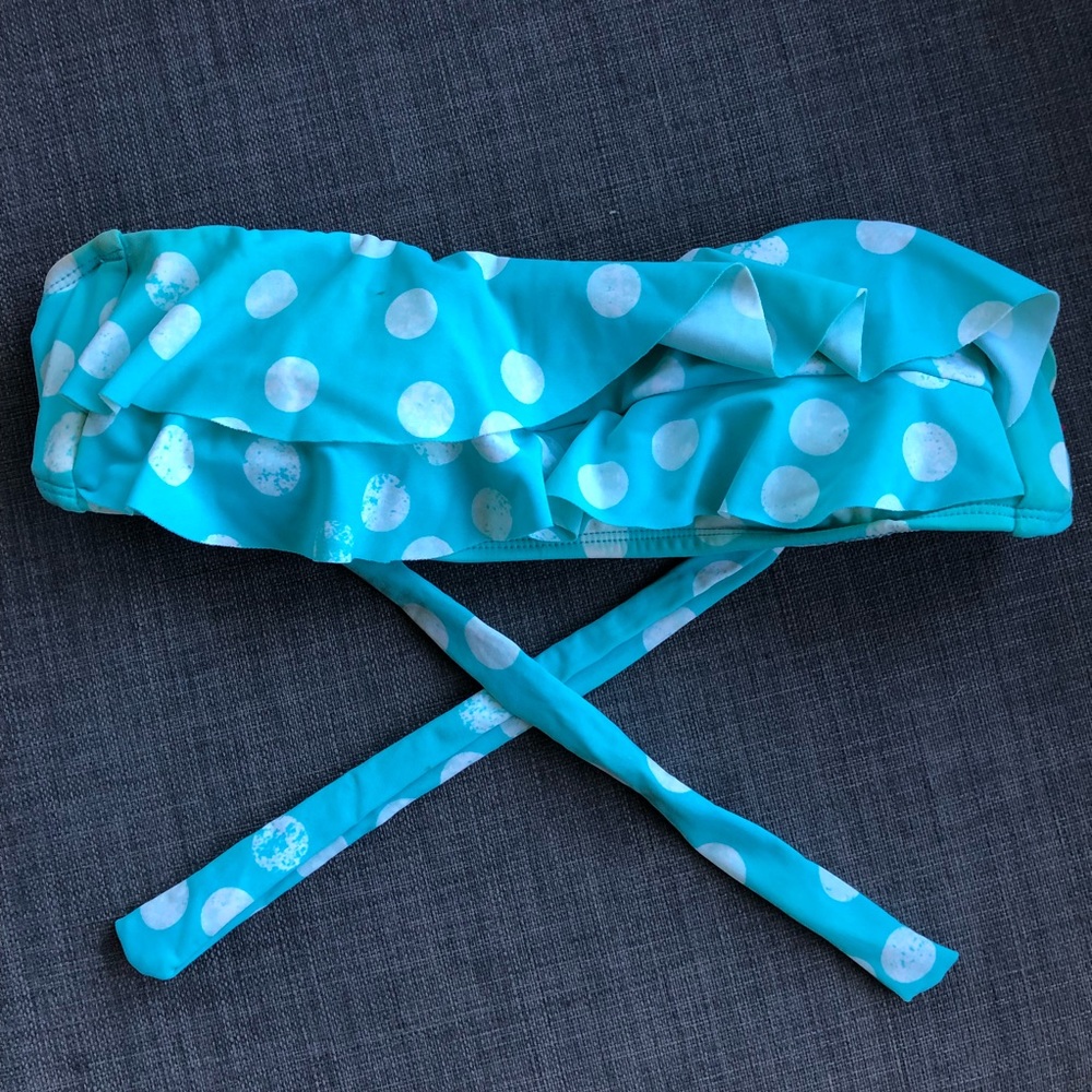 Teal & White Strapless Bikini Top